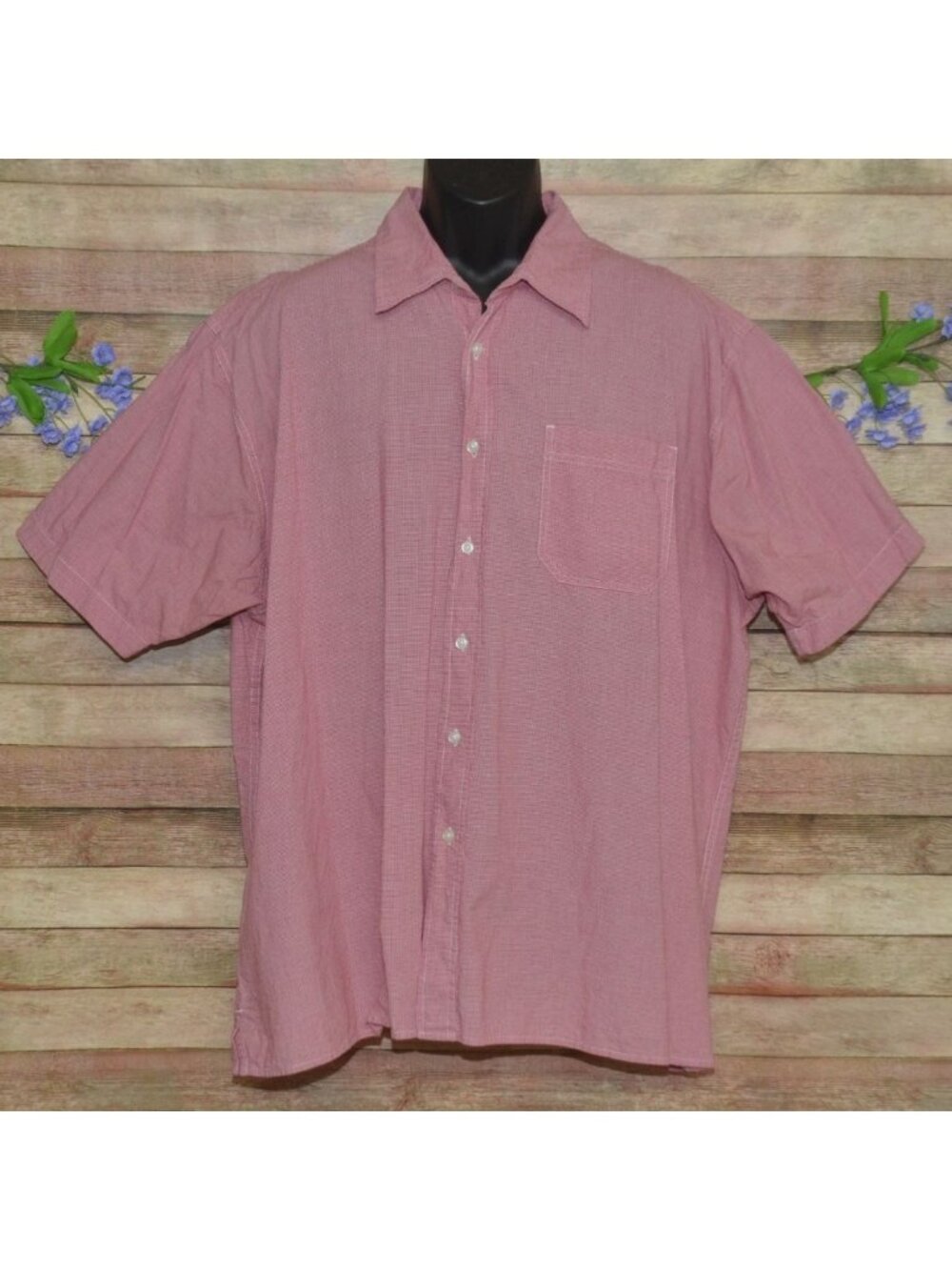 Wrangler Hero Red Micro Plaid Short Sleeve Button Down Shirt Mens 2XL Casual